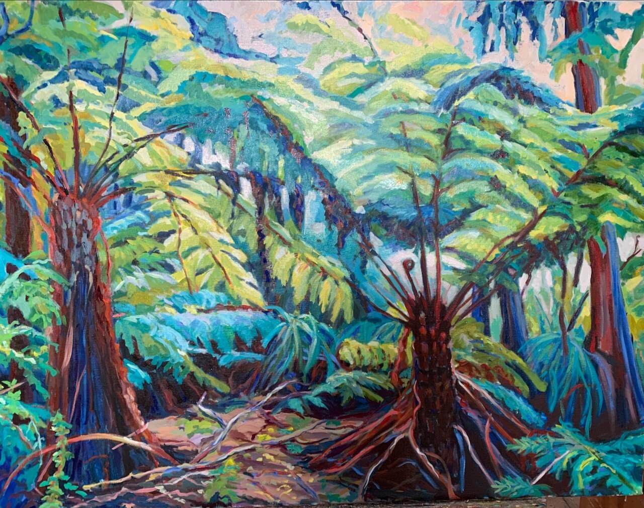  Teal Tree Ferns . Oil on Linen. 78 x 102. Price 850peg